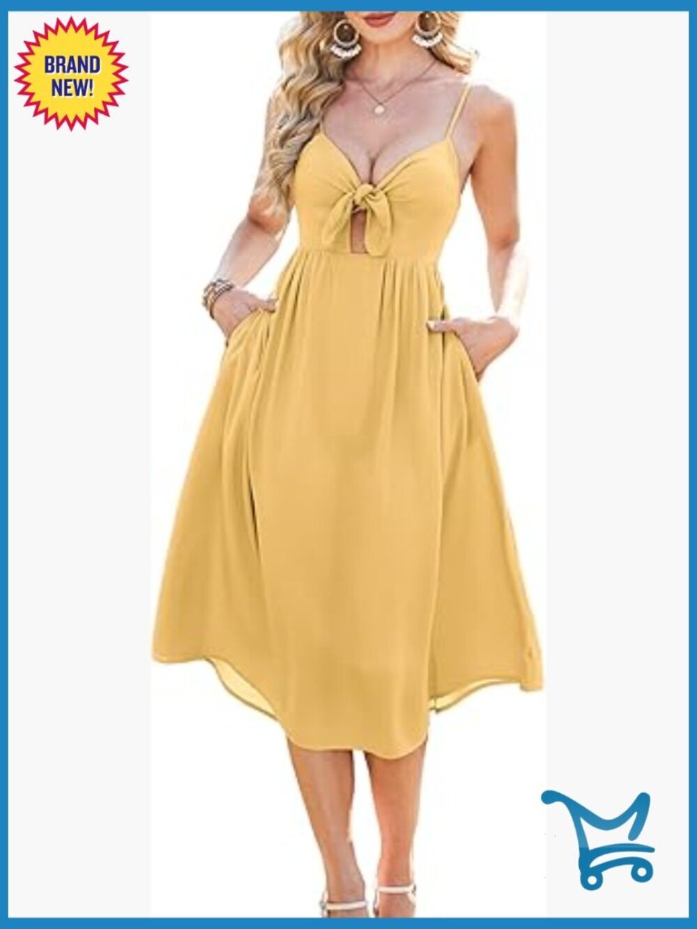 Spaghetti Strap Midi Dress Sleeveless Bow Tie V Neck Cutout Beach Party Maxi
